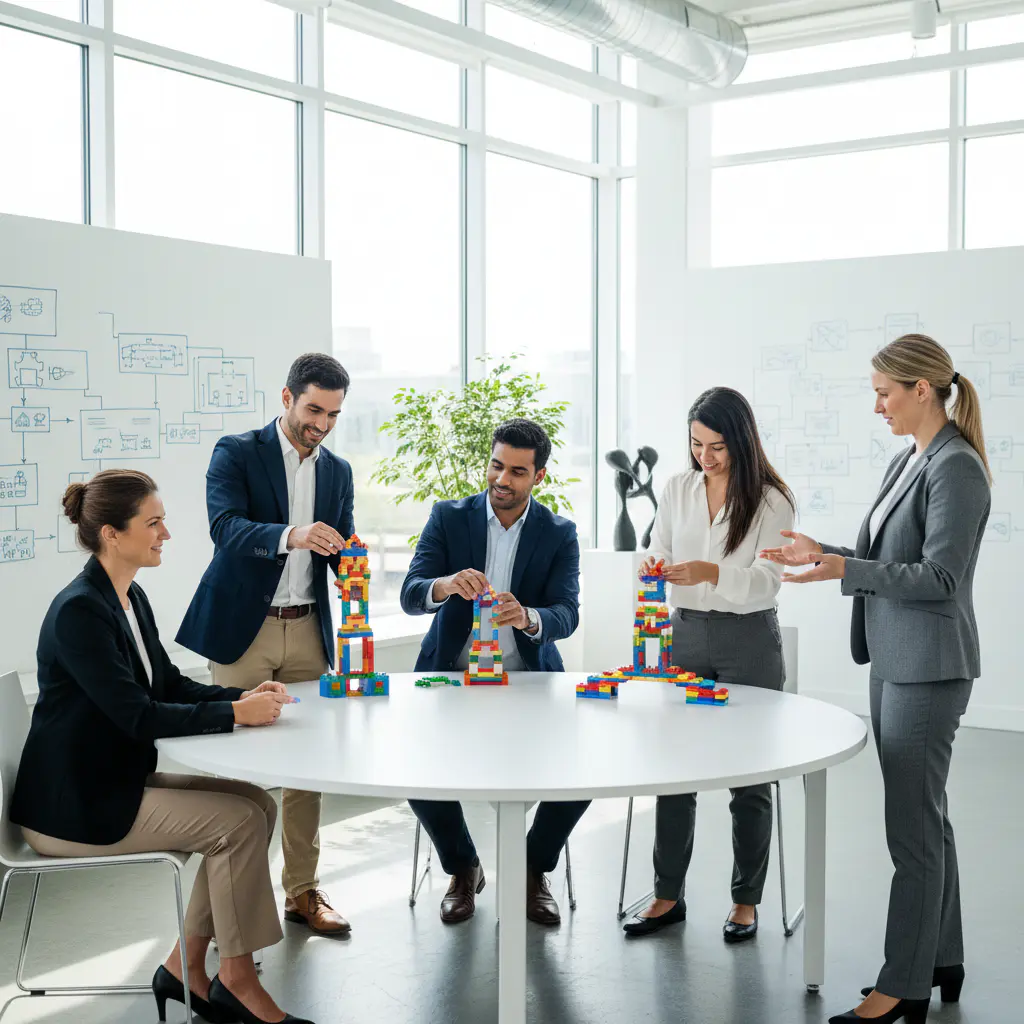 Corporate team engaged in a practical workshop exercise