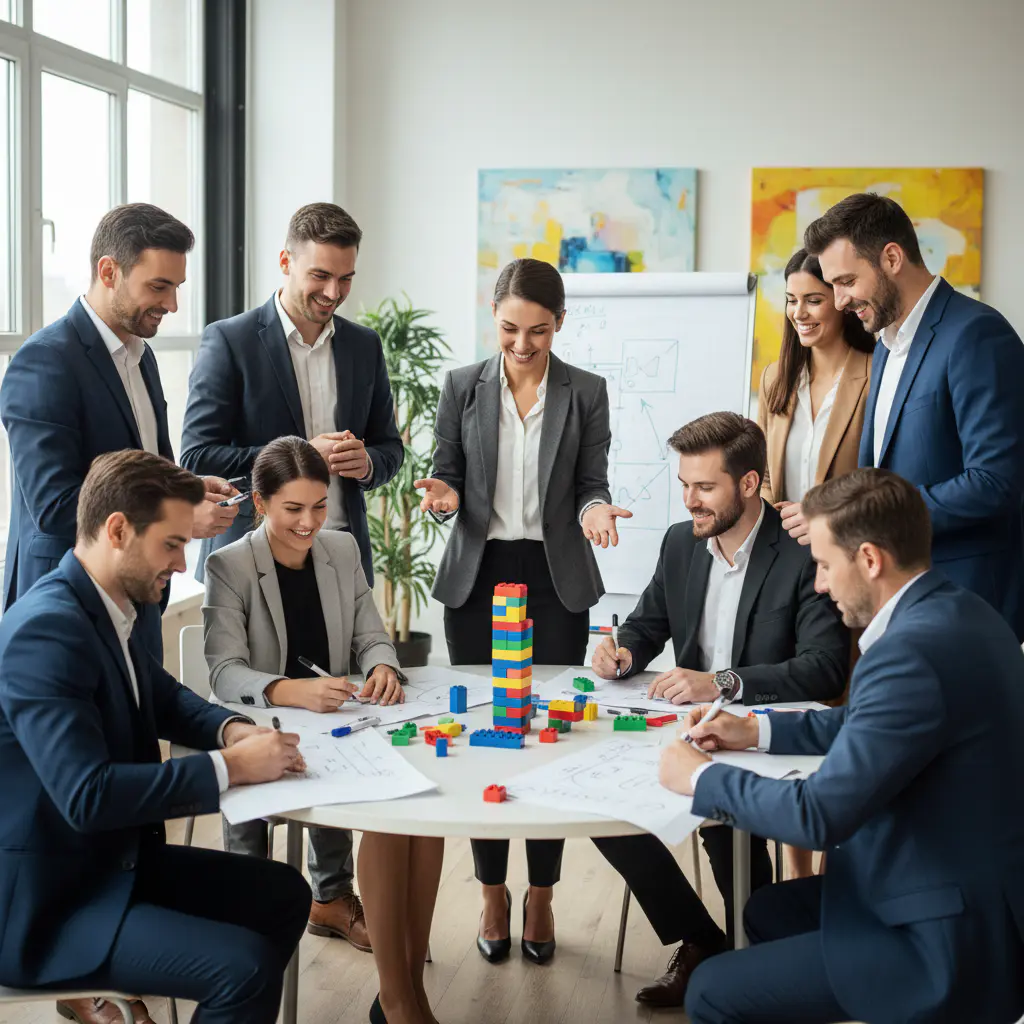 Corporate team participating in an active workshop